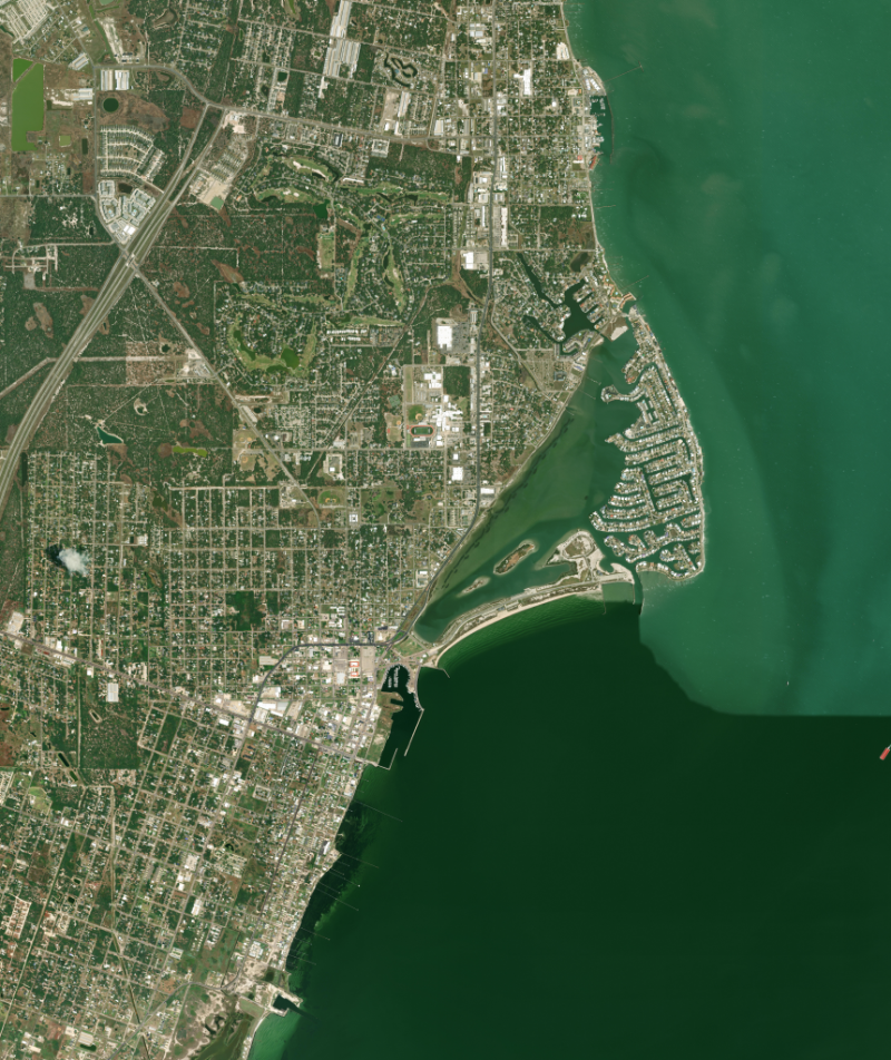 Rockport Texas coastal aerial print — Aransas Bay from above, clean imagery, print-ready download